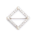 Antique Platinum Diamond &amp; Pearl Pin Brooch w/ Box