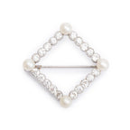 Antique Platinum Diamond &amp; Pearl Pin Brooch w/ Box