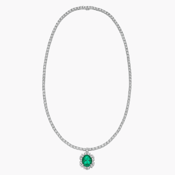 Olivetta Lab Emerald and Lab Diamond Necklace (9 1/2 ct. tw.) in Platinum