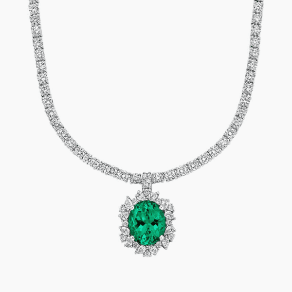 Olivetta Lab Emerald and Lab Diamond Necklace (9 1/2 ct. tw.) in Platinum