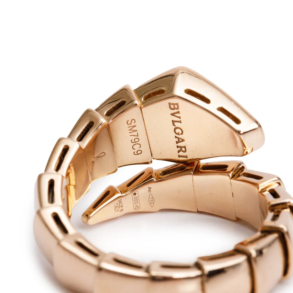 BVLGARI 18k Rose Gold Pave Diamond Serpenti Viper Ring, Size L w/ Box Coeur Cult Core