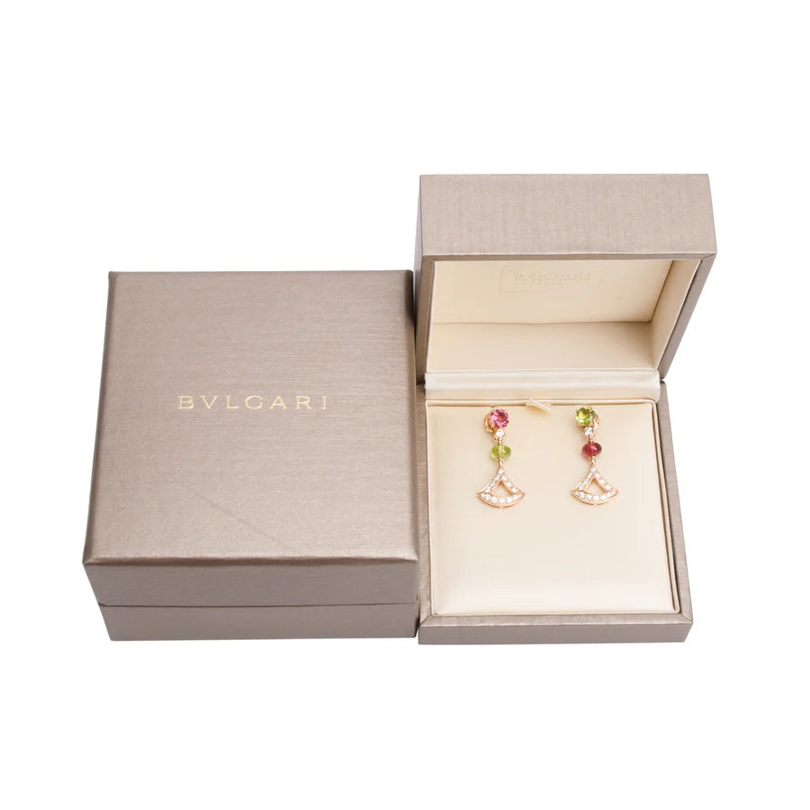 BVLGARI 18k Rose Gold Rubelite, Peridot &amp; Diamond Diva's Dream Earrings w/ Box Coeur Cult Core