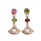 BVLGARI 18k Rose Gold Rubelite, Peridot &amp; Diamond Diva's Dream Earrings w/ Box Coeur Cult Core