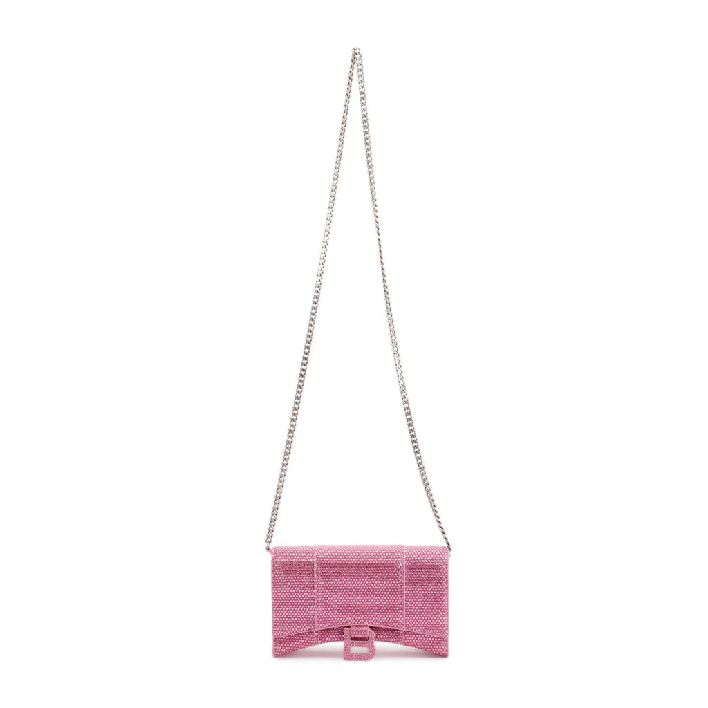 Pink Rhinestone Hourglass Wallet on Chain w/ Box