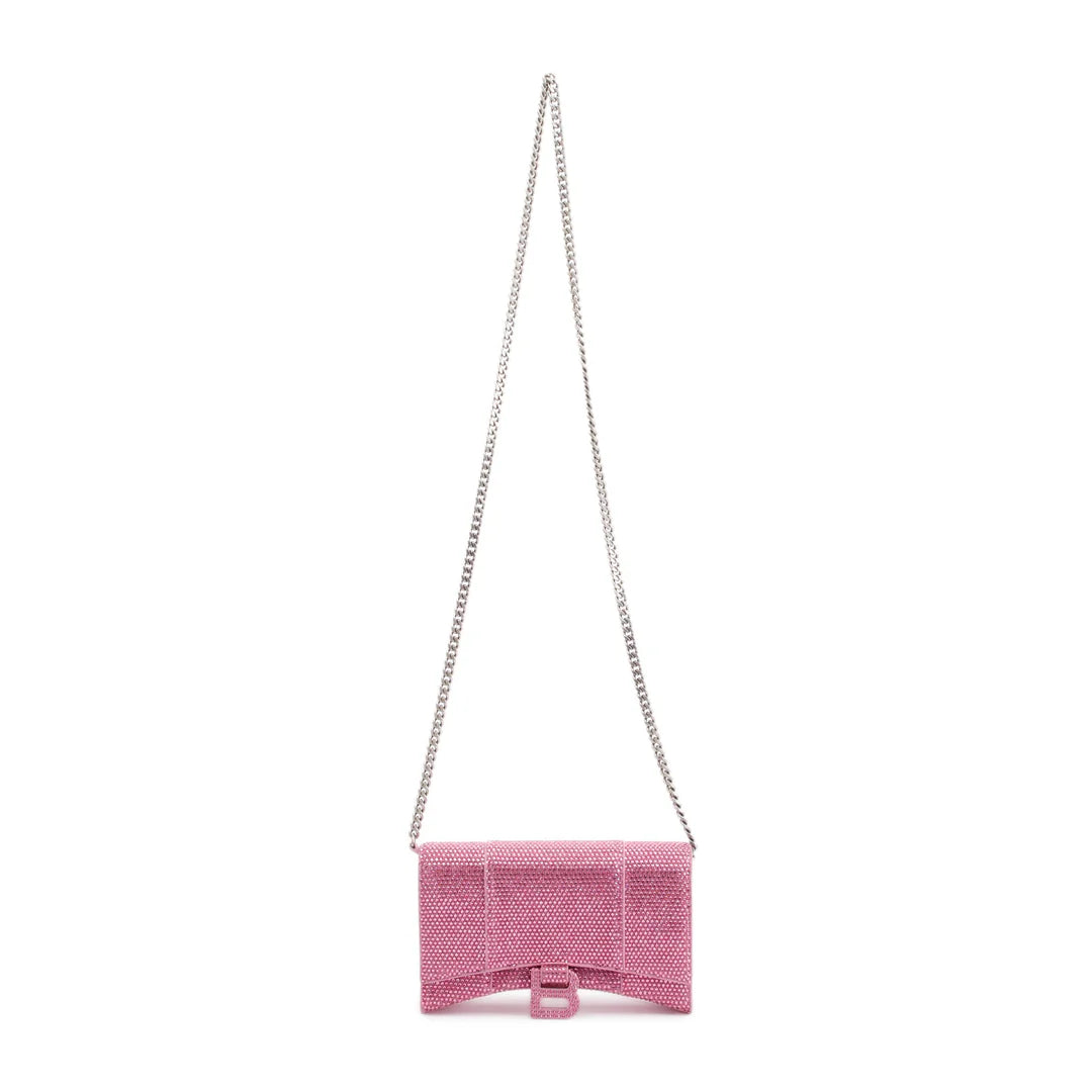 Pink Rhinestone Hourglass Wallet on Chain w/ Box