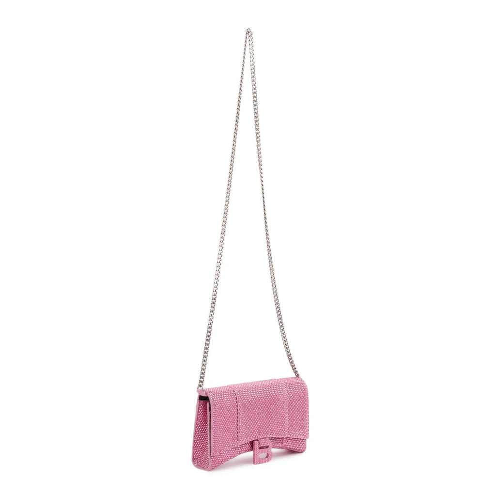 Pink Rhinestone Hourglass Wallet on Chain w/ Box