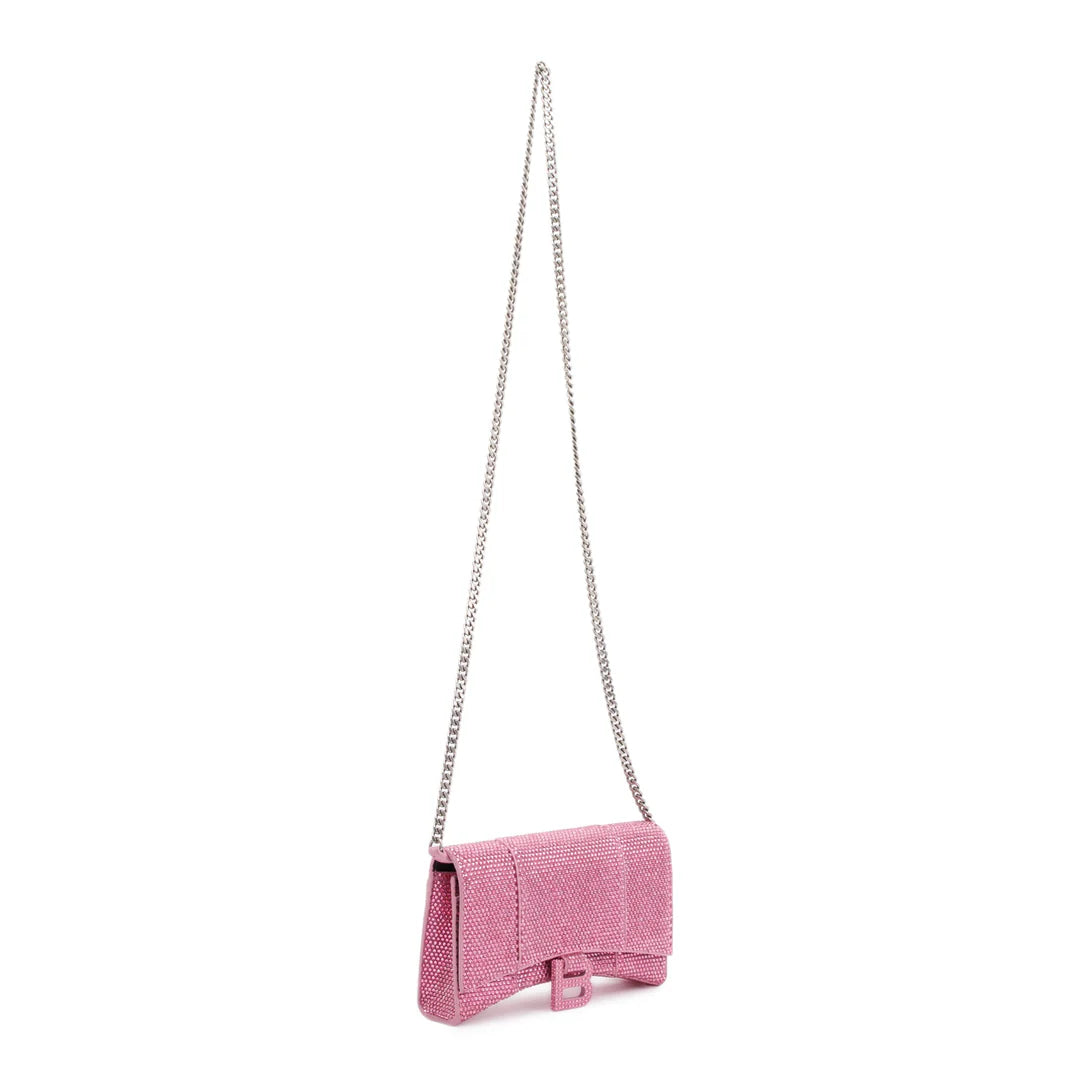 Pink Rhinestone Hourglass Wallet on Chain w/ Box