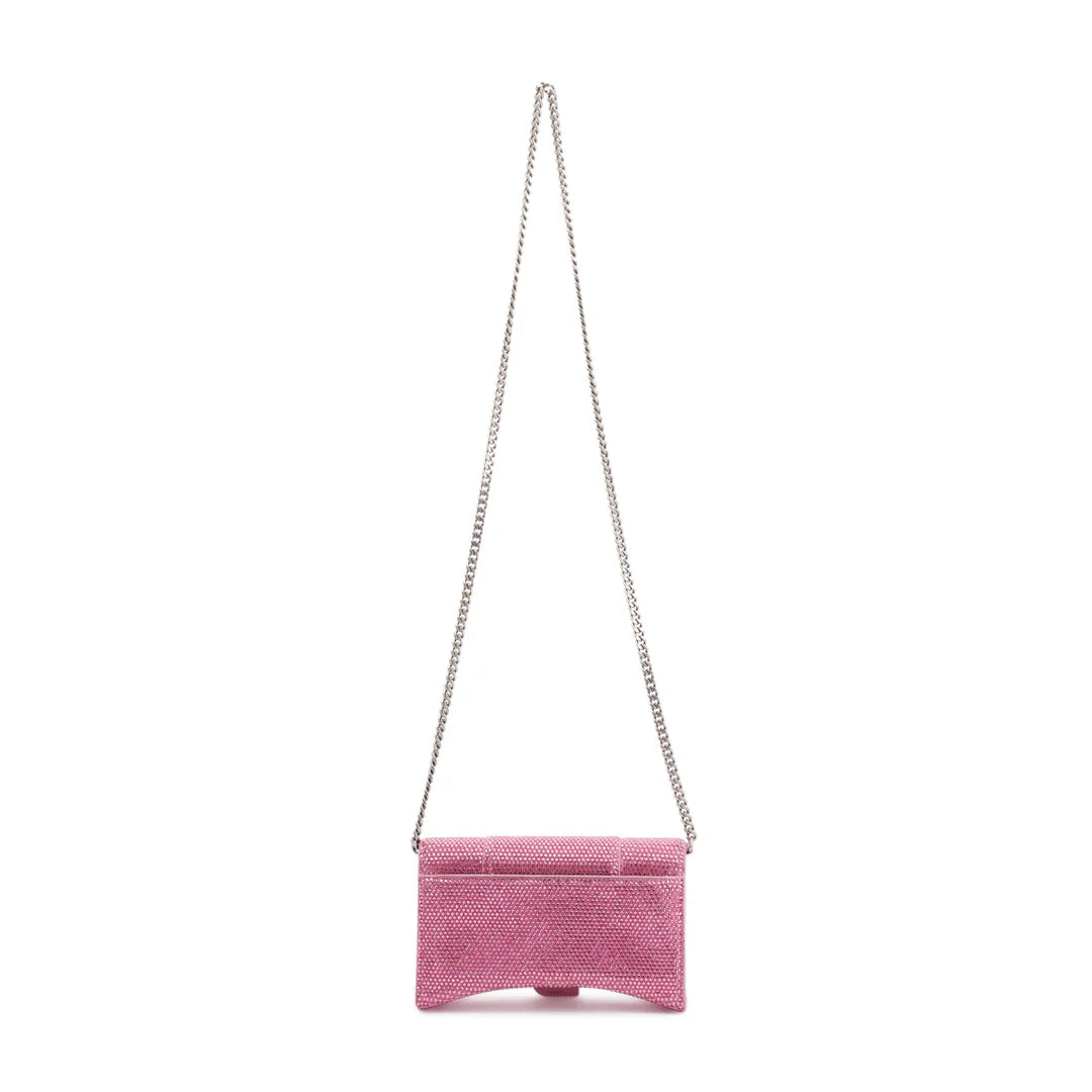 Pink Rhinestone Hourglass Wallet on Chain w/ Box