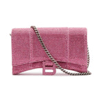 Pink Rhinestone Hourglass Wallet on Chain w/ Box