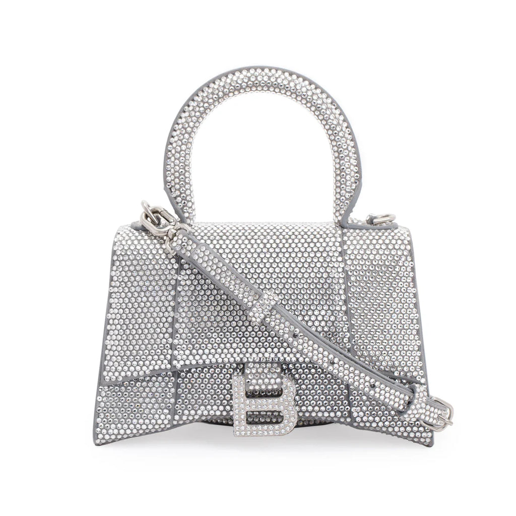 Suede Rhinestone Hourglass XS Top Handle Bag w/ Strap
