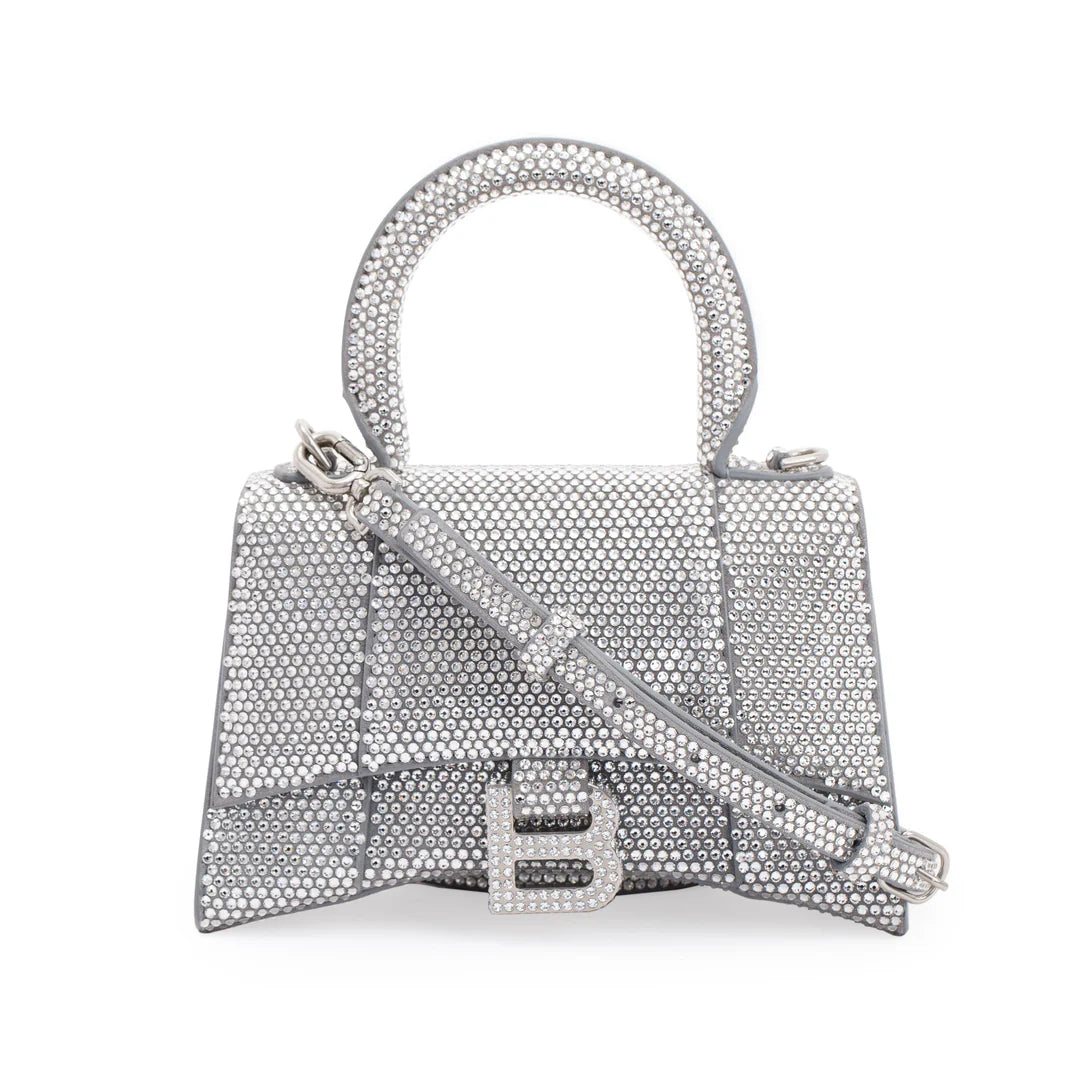 Suede Rhinestone Hourglass XS Top Handle Bag w/ Strap