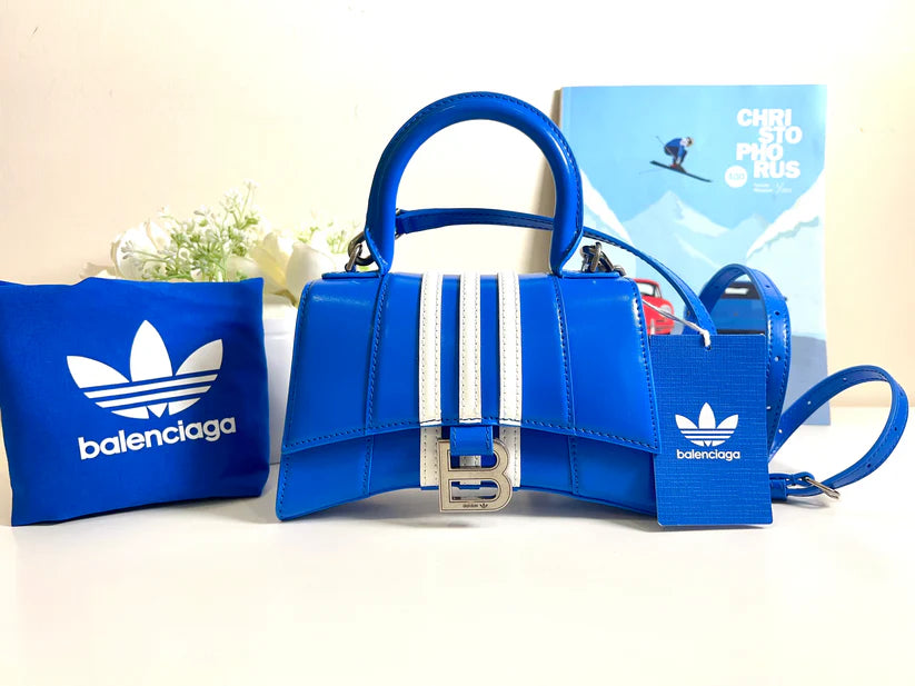 Balenciaga + adidas Hourglass XS striped leather tote New Coeur Cult Core