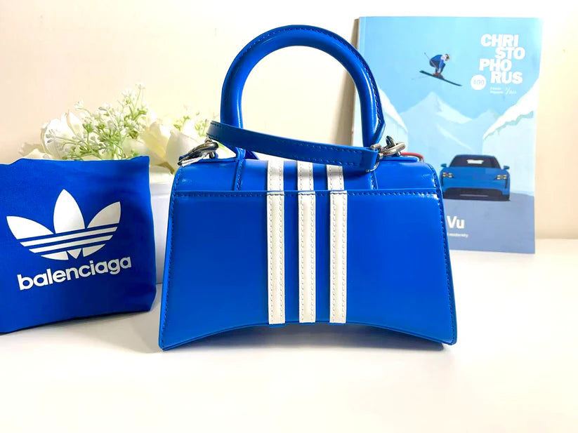 Balenciaga + adidas Hourglass XS striped leather tote New Coeur Cult Core