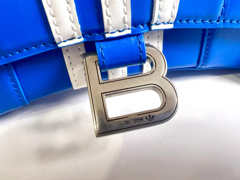 Balenciaga + adidas Hourglass XS striped leather tote New Coeur Cult Core