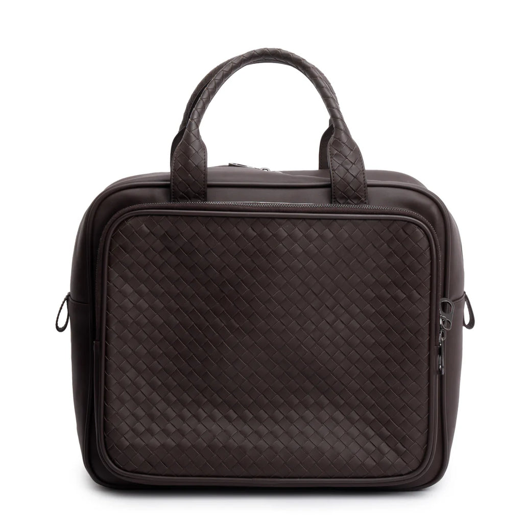 Brown intrecciato Leather Top Handle Briefcase