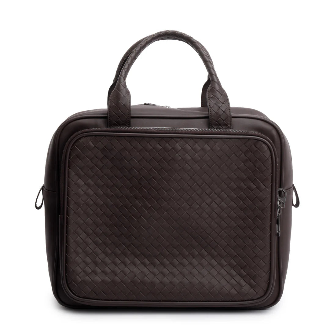 Brown intrecciato Leather Top Handle Briefcase