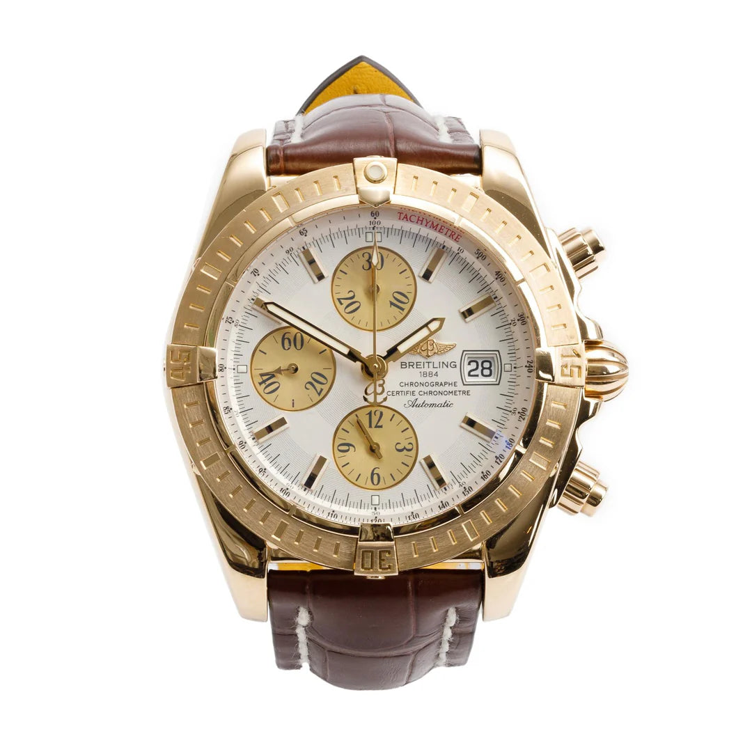 18k Yellow Gold Chronomat Evolution 44 MM Automatic Chronograph Watch White Dial K13356
