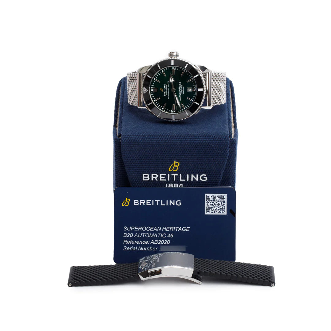 Stainless Steel Superocean Heritage B20 46 MM Automatic Watch Green Dial AB2020 w/ Box, Papers