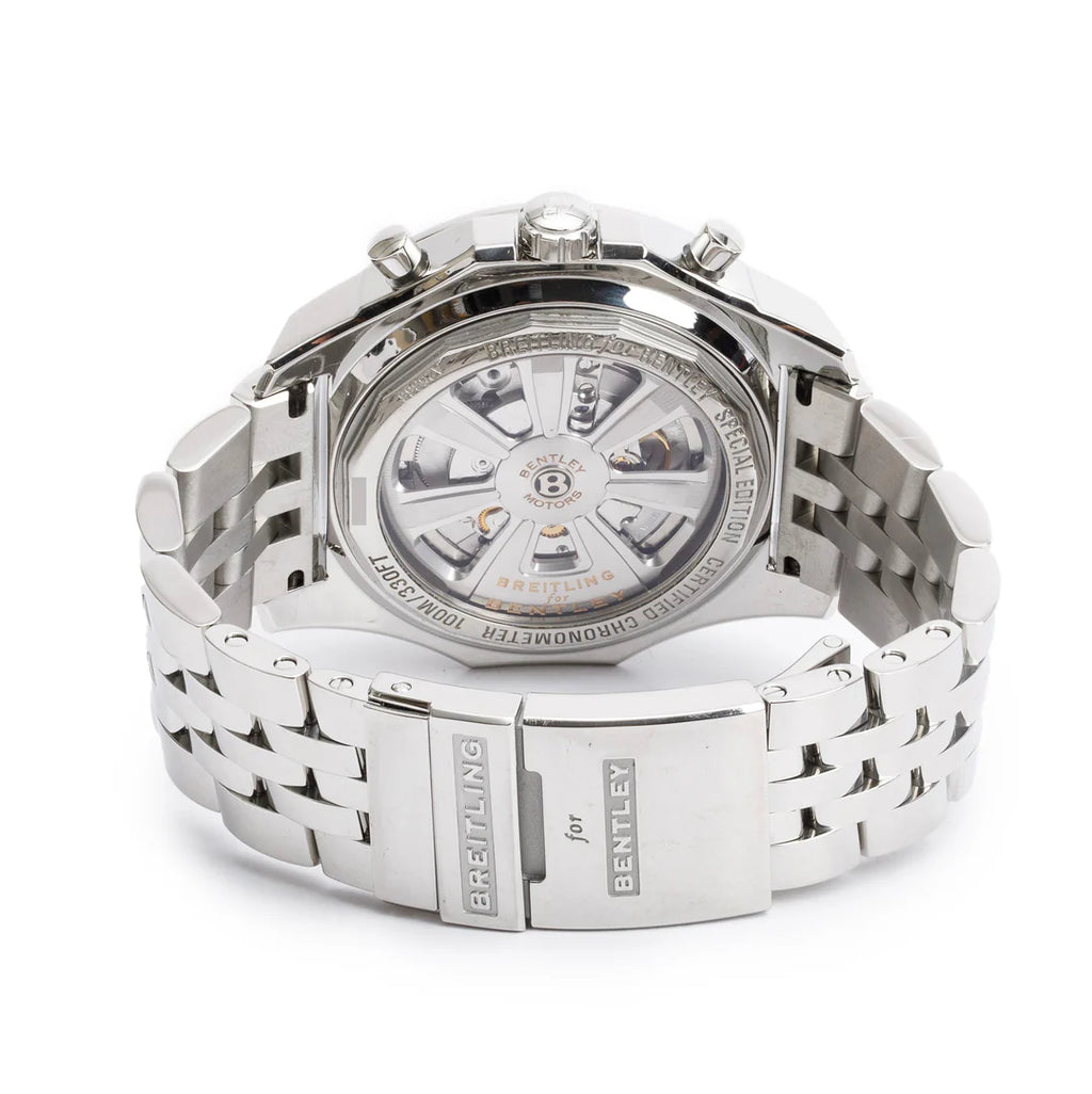 Stainless Steel Bentley Barnato 49 MM Automatic Chronograph Black Dial Watch A25366 w/ Box &amp; Papers