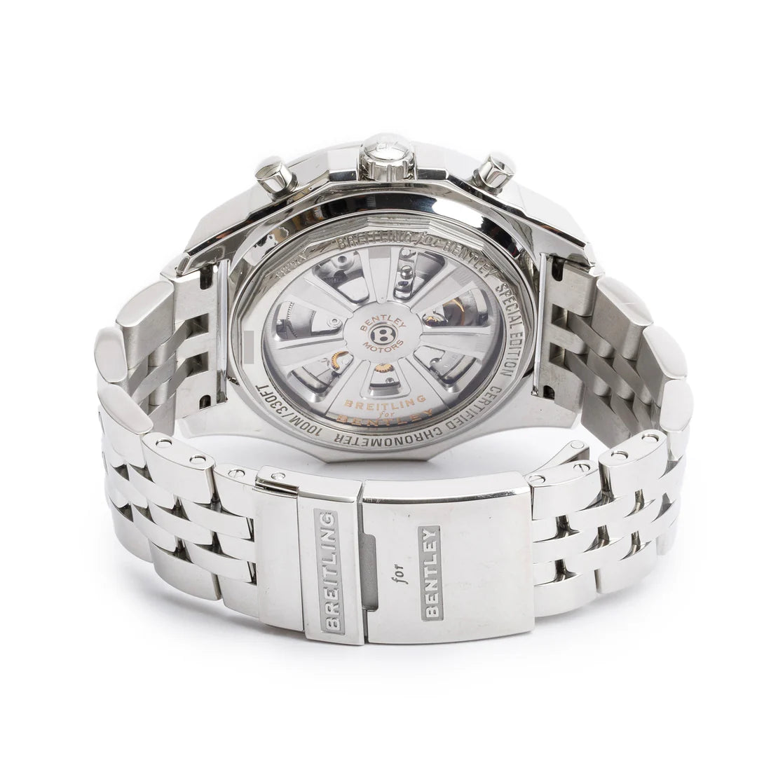 Stainless Steel Bentley Barnato 49 MM Automatic Chronograph Black Dial Watch A25366 w/ Box &amp; Papers