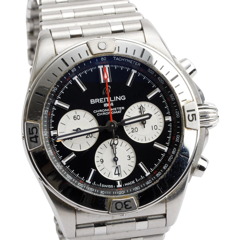 Stainless Steel Chronomat B01 42 MM Automatic Chronograph Watch Black Dial AB0134 w/ Box &amp; Papers