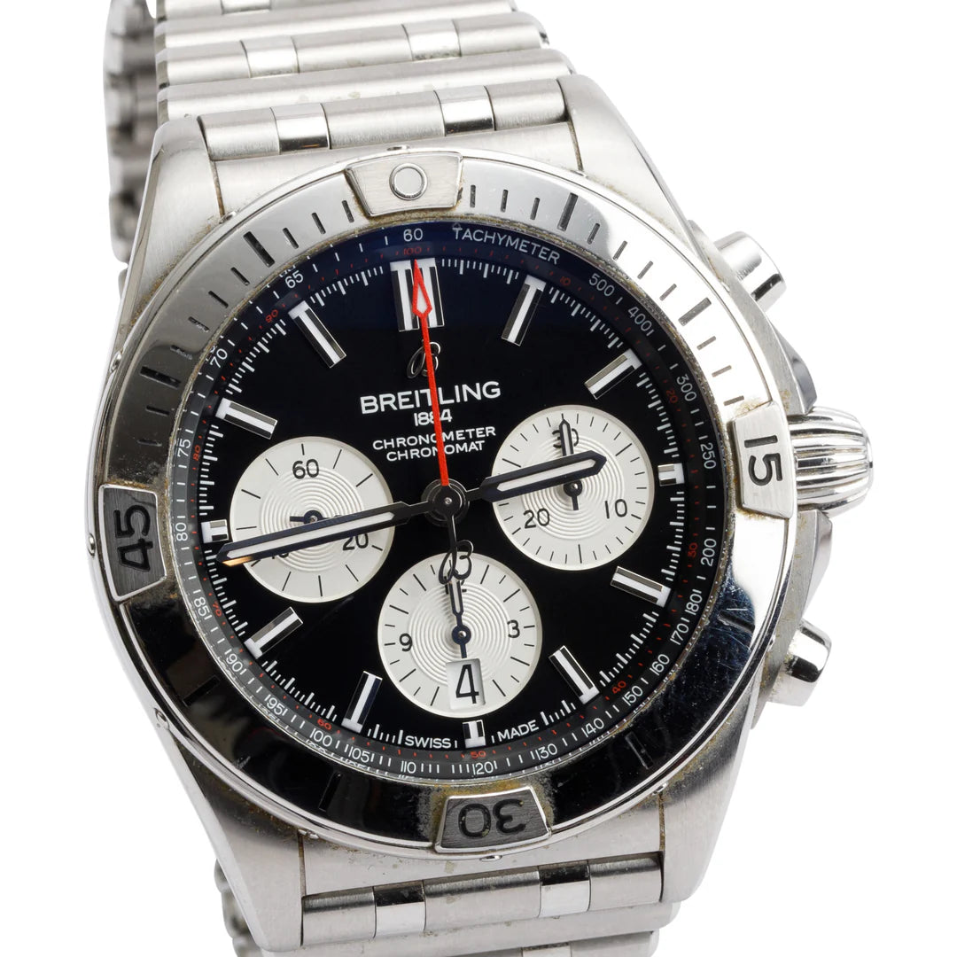 Stainless Steel Chronomat B01 42 MM Automatic Chronograph Watch Black Dial AB0134 w/ Box &amp; Papers