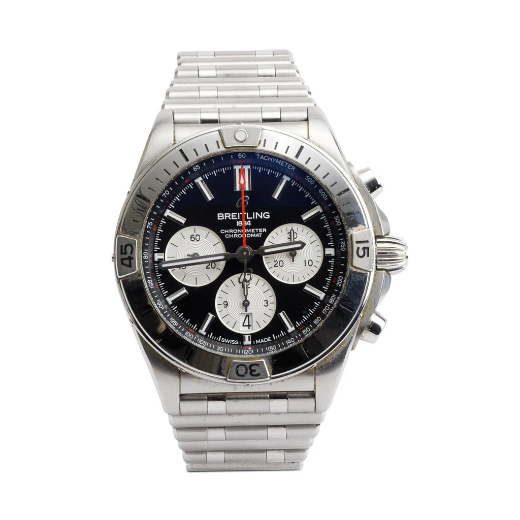 Stainless Steel Chronomat B01 42 MM Automatic Chronograph Watch Black Dial AB0134 w/ Box &amp; Papers