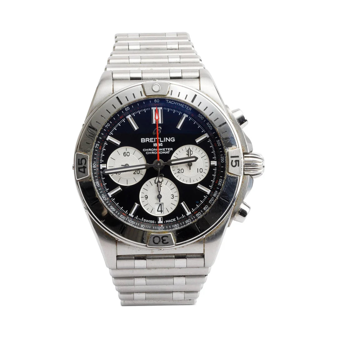 Stainless Steel Chronomat B01 42 MM Automatic Chronograph Watch Black Dial AB0134 w/ Box &amp; Papers