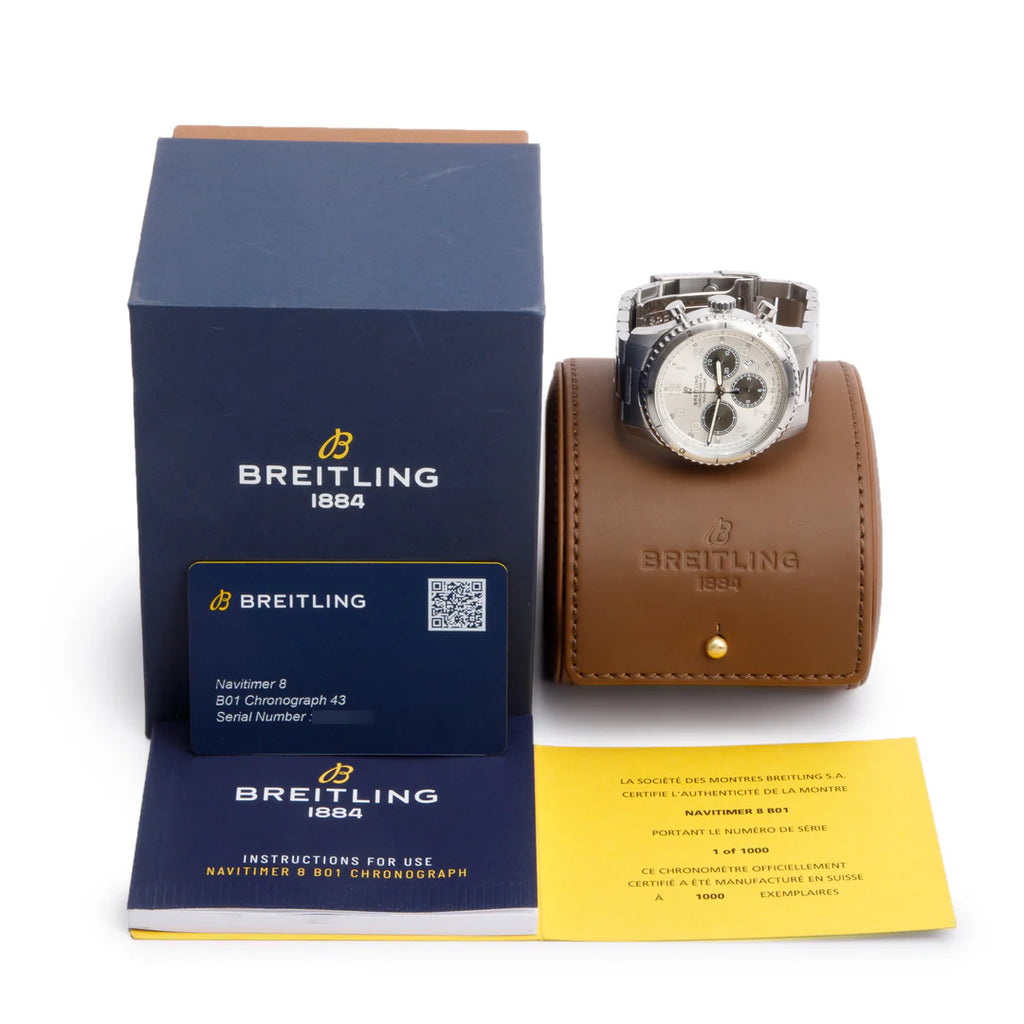 Stainless Steel Navitimer Aviator 8 B01 43 MM Automatic Chronograph Watch AB0117 w/ Box &amp; Papers