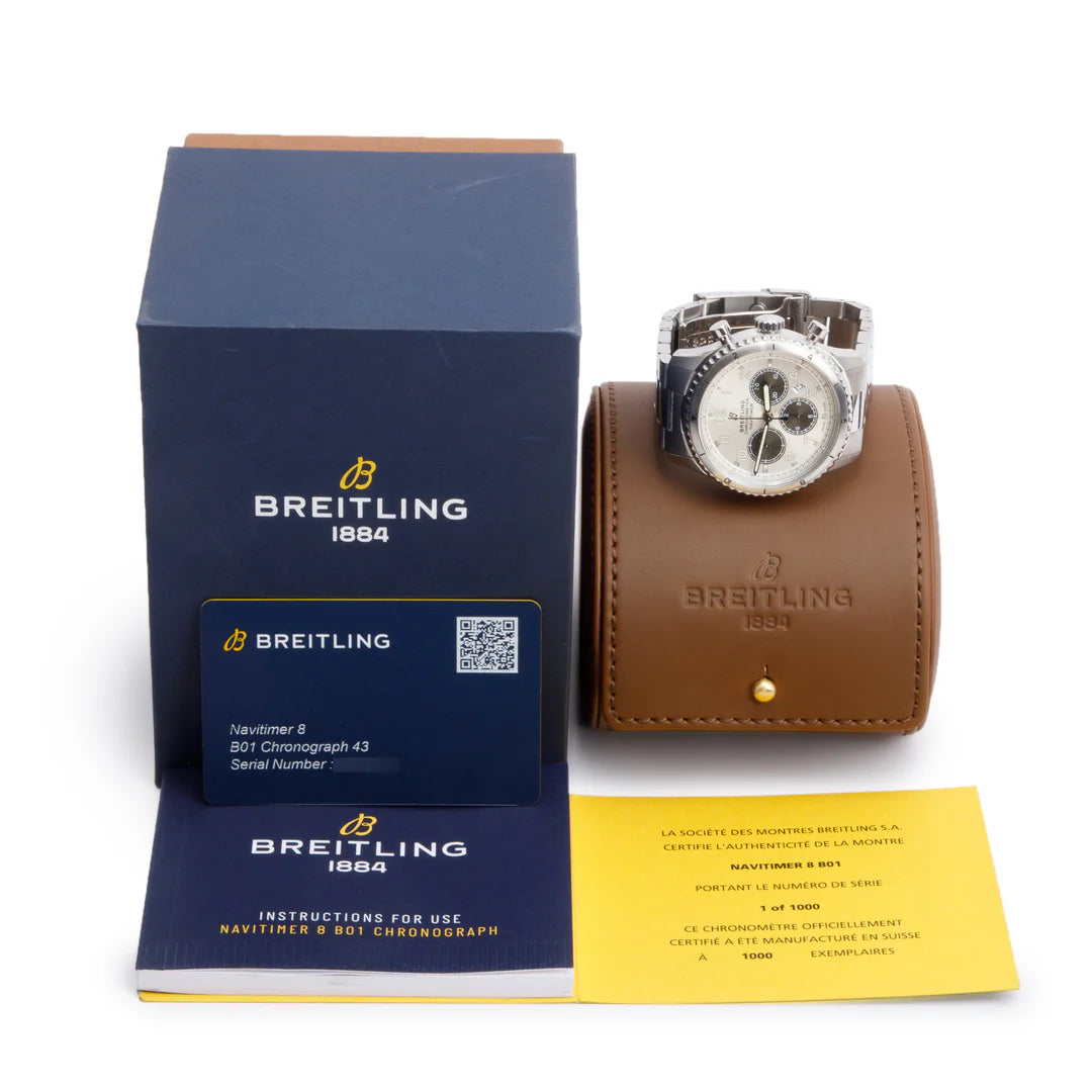 Stainless Steel Navitimer Aviator 8 B01 43 MM Automatic Chronograph Watch AB0117 w/ Box &amp; Papers
