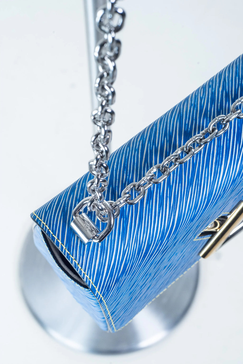 Epi Leather Blue Twist MM Crossbody Bag Coeur Cult Core