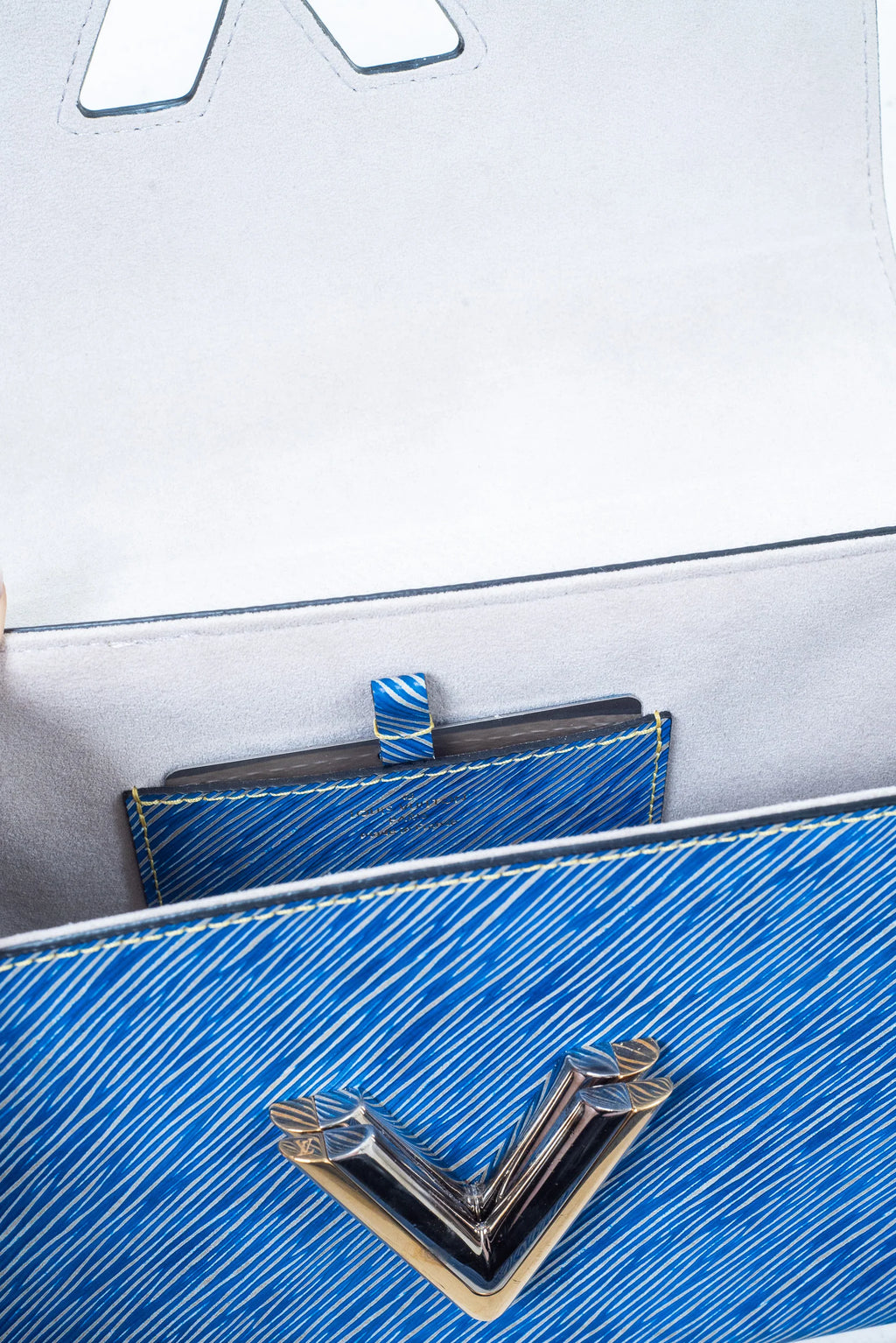 Epi Leather Blue Twist MM Crossbody Bag Coeur Cult Core