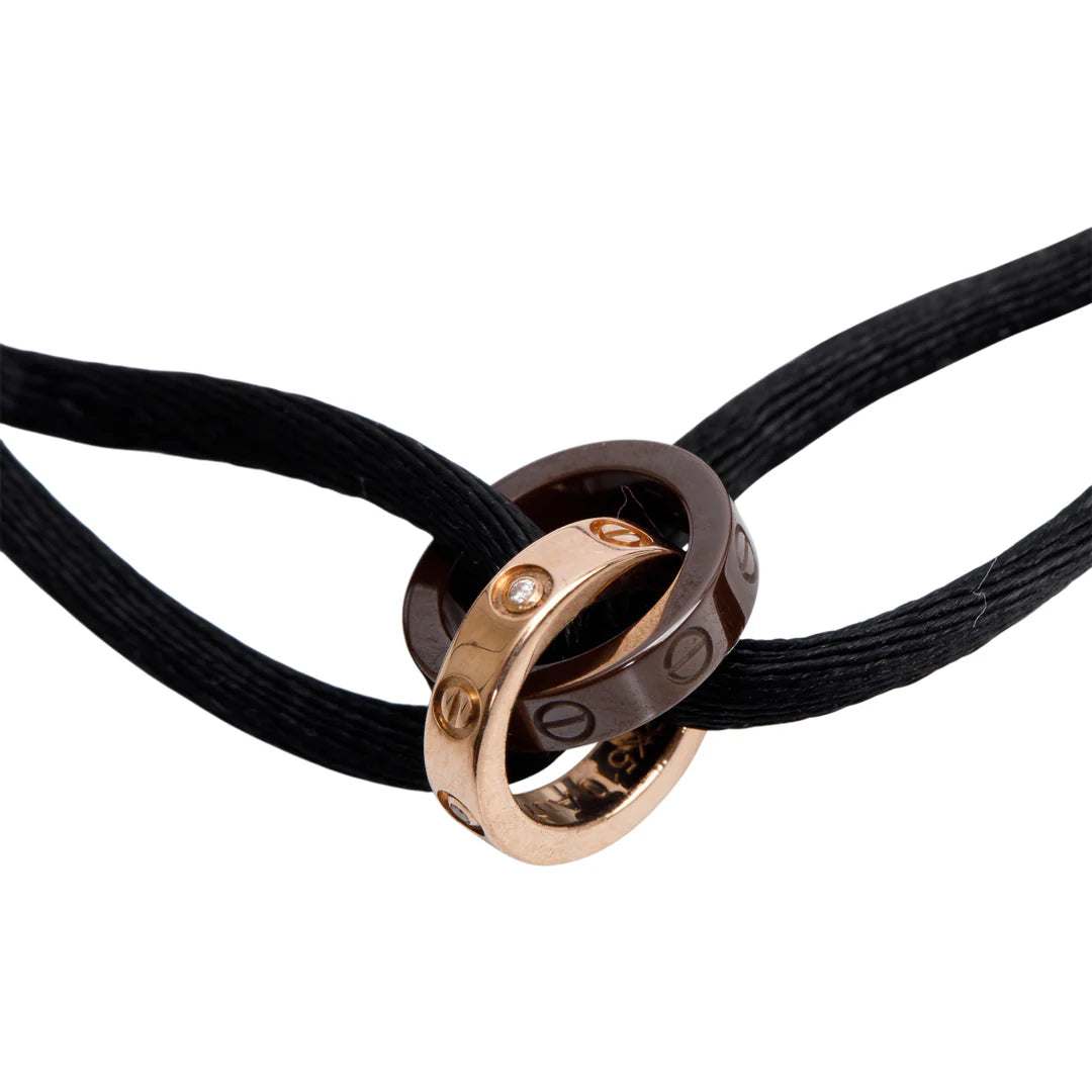 18k Rose Gold &amp; Ceramic 4 Diamond Love Cord Bracelet w/ Box &amp; Certificate
