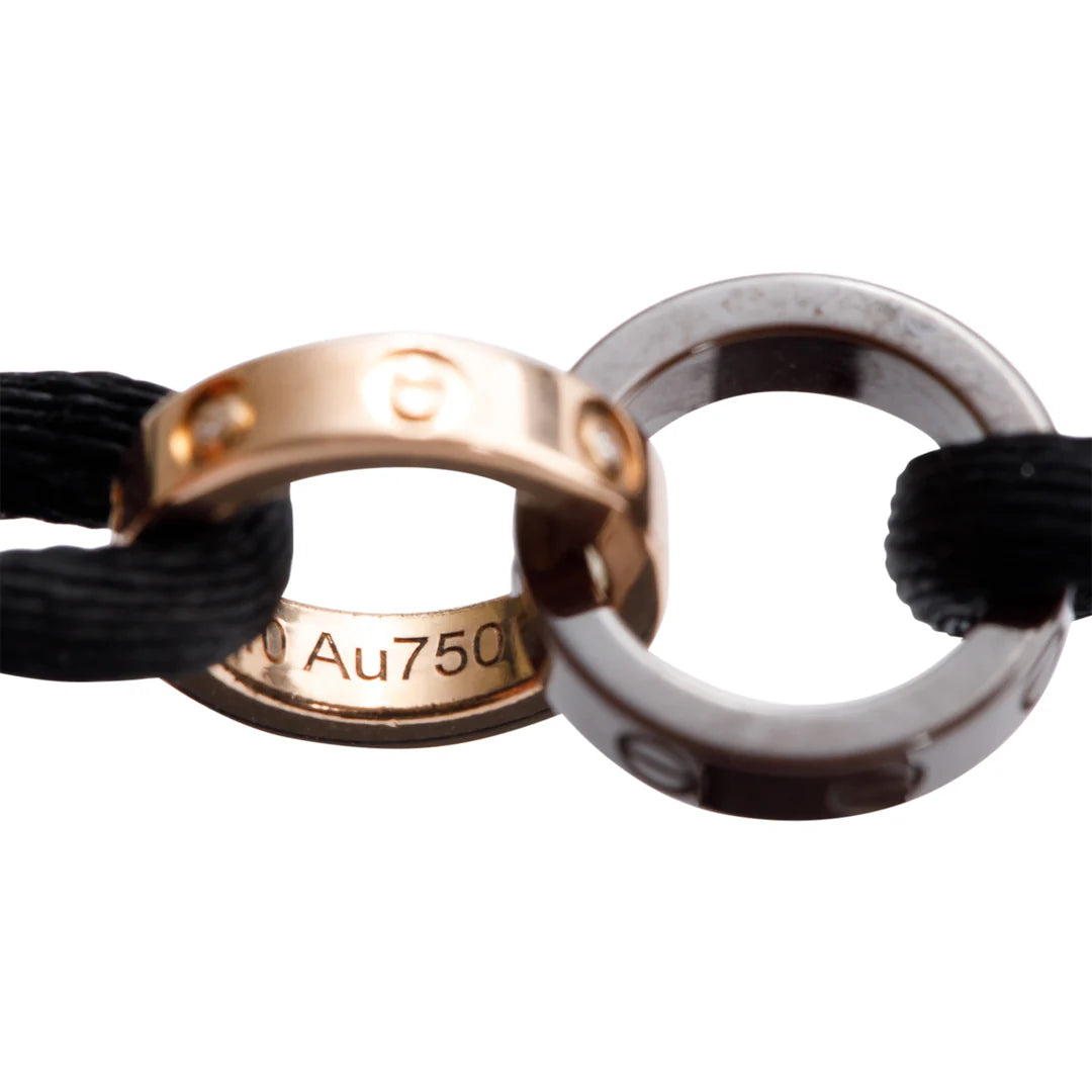 18k Rose Gold &amp; Ceramic 4 Diamond Love Cord Bracelet w/ Box &amp; Certificate