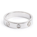 18k White Gold 1 Diamond 4 MM Love Wedding Band Ring, Size 51 5.75 w/ Certificate
