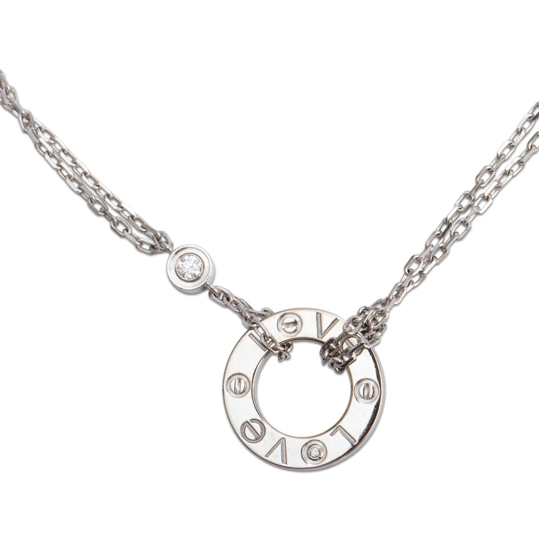18k White Gold 2 Diamond Love Pendant Necklace w/ Box