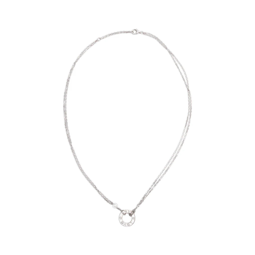 18k White Gold 2 Diamond Love Pendant Necklace w/ Box