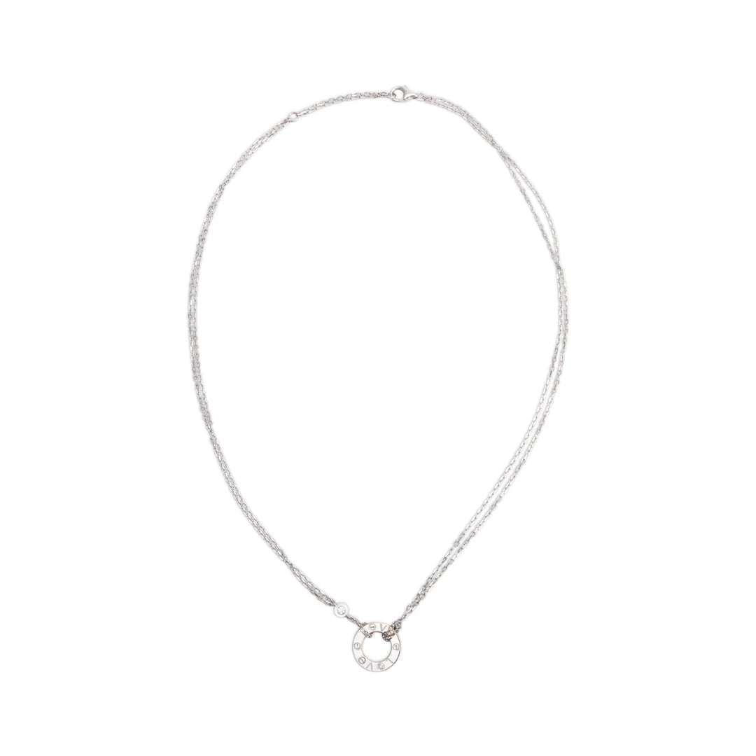 18k White Gold 2 Diamond Love Pendant Necklace w/ Box