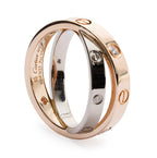 18k White Gold and Rose Gold Interlocking Love Ring with 6 Diamonds w/ Box