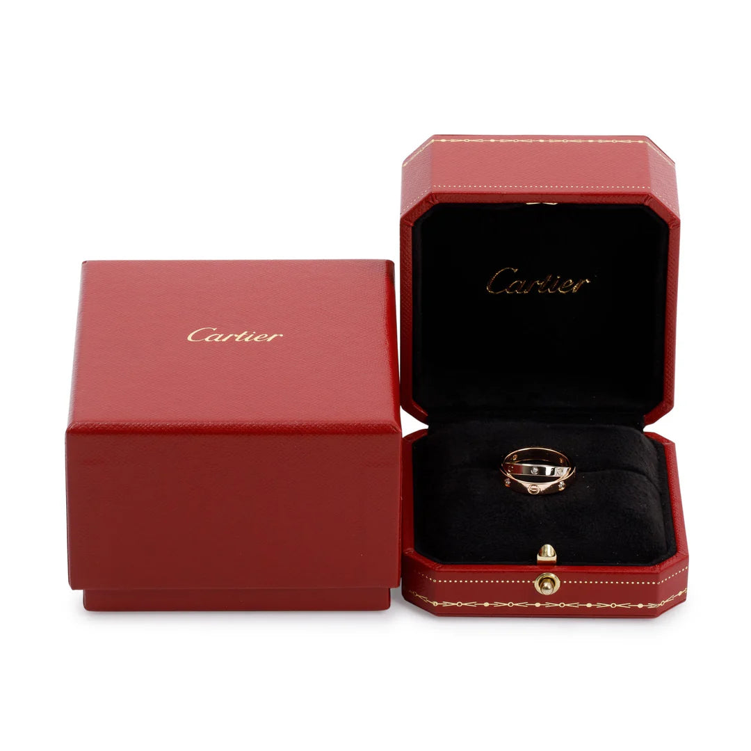 18k White Gold and Rose Gold Interlocking Love Ring with 6 Diamonds w/ Box