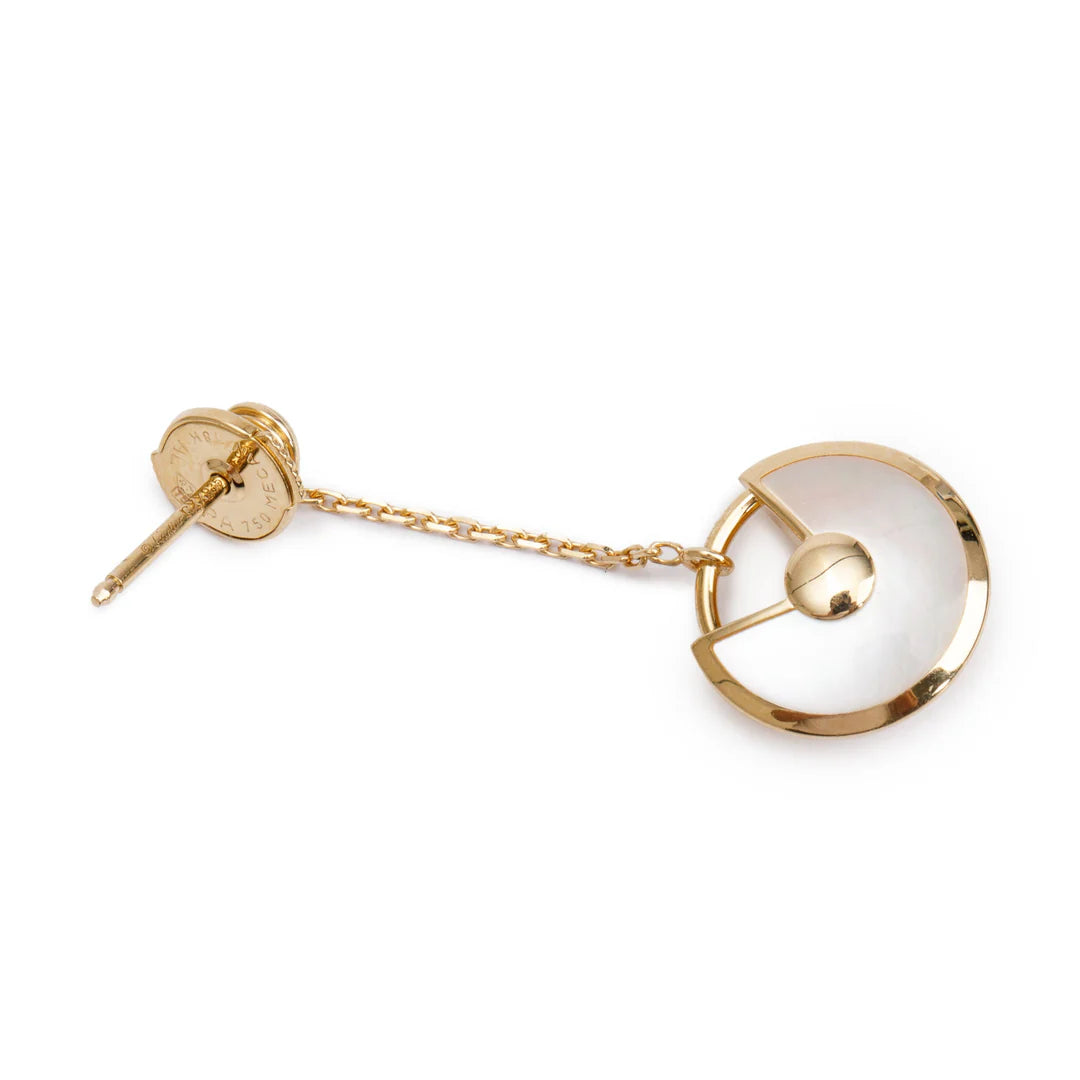 18k Yellow Gold Mother of Pearl &amp; Diamond Amulette de XS Drop Earrings w/ Certificate Coeur Cult Core