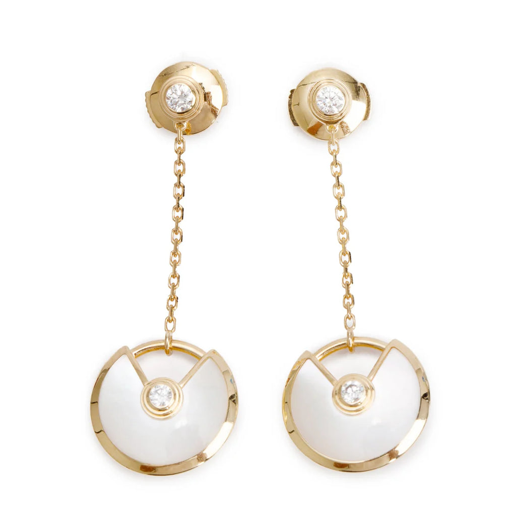 18k Yellow Gold Mother of Pearl &amp; Diamond Amulette de XS Drop Earrings w/ Certificate Coeur Cult Core