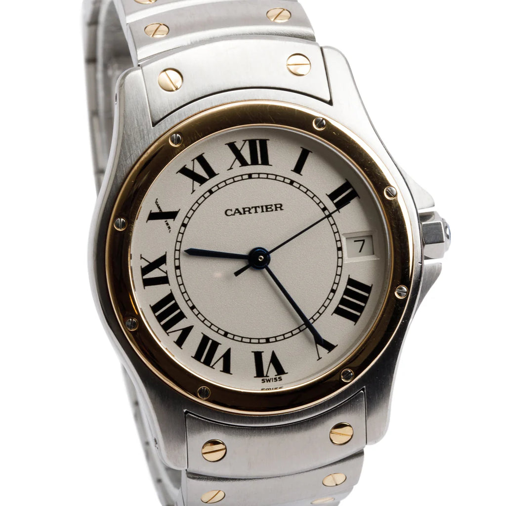 Stainless Steel &amp; 18k Yellow Gold Santos Ronde 33 MM Automatic Watch