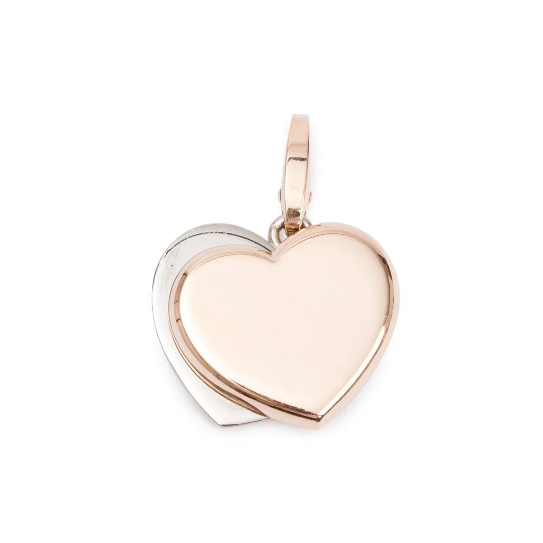 Vintage 18k White &amp; Rose Gold Double Heart Charm