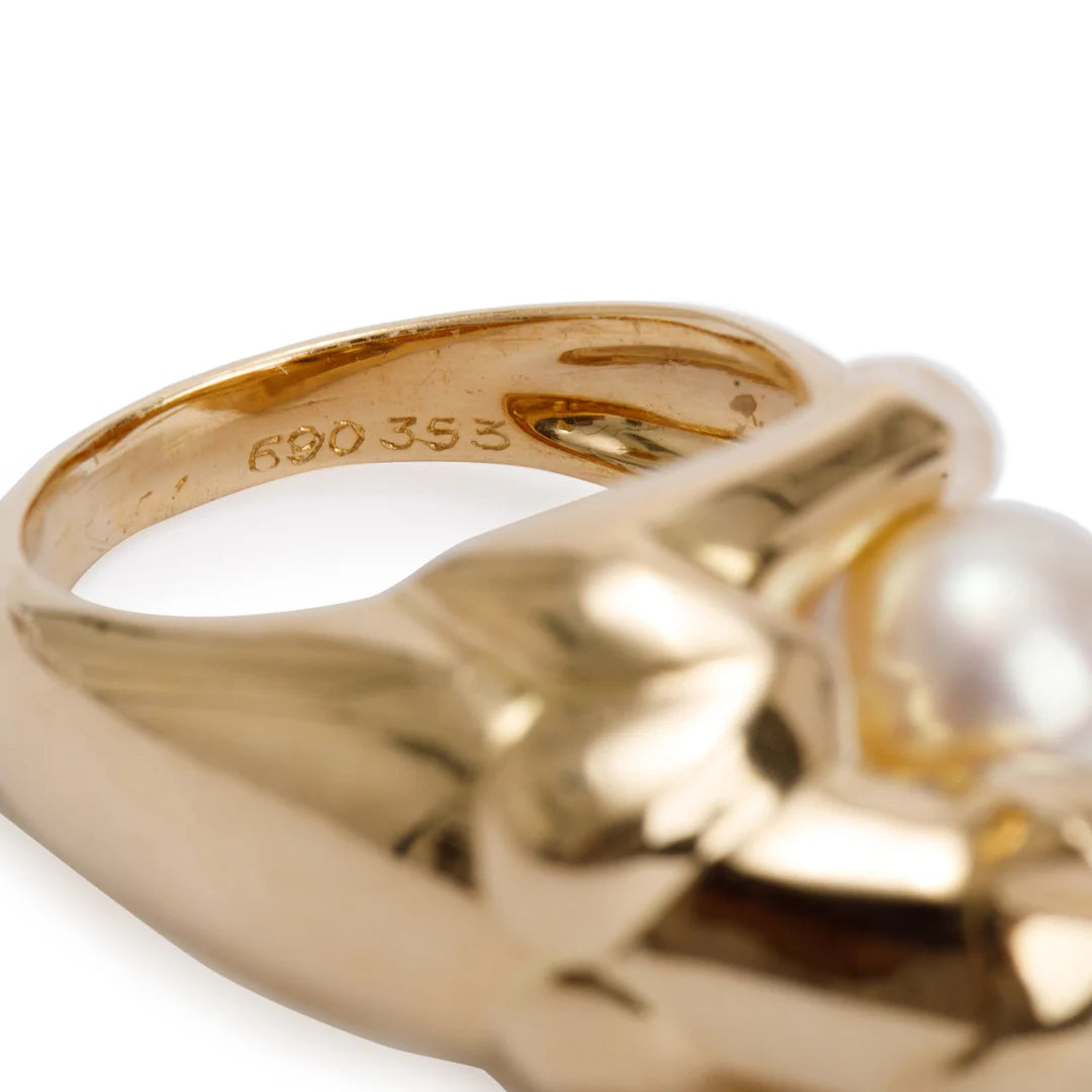 Vintage 18k Yellow Gold Pearl Panthere de Ring, Size 6.75