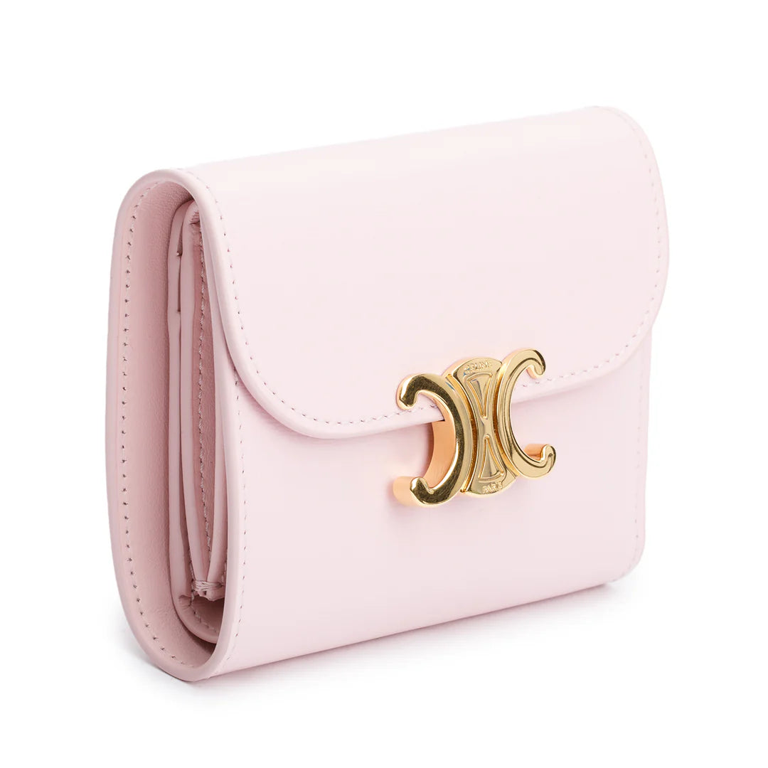 Pink Shiny Calfskin Leather Triomphe Compact Wallet