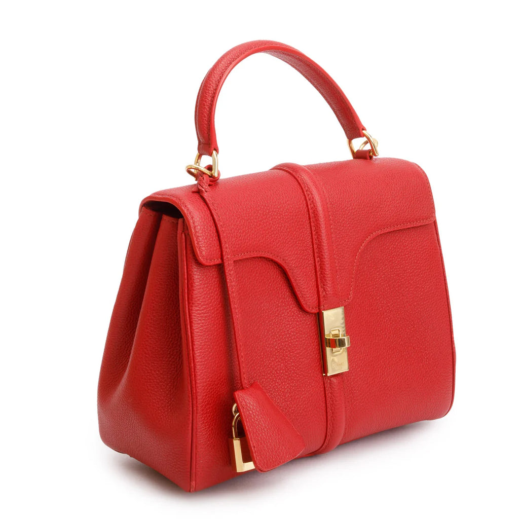 Red Calfskin Leather Small 16 Bag w/ Strap