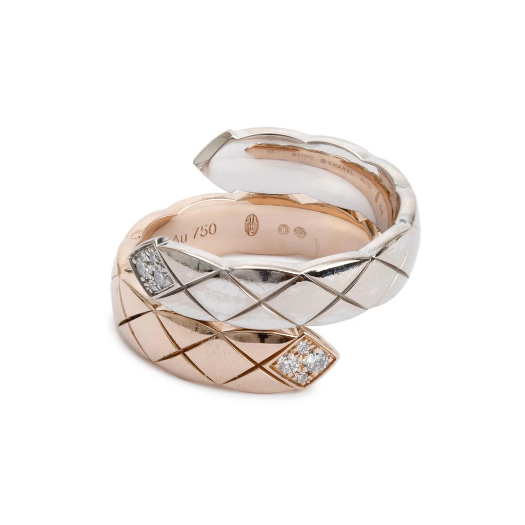 18k White &amp; Beige Gold Diamond Coco Crush Toi Et Moii Ring, Size 55 7.25 w/ Box Coeur Cult Core