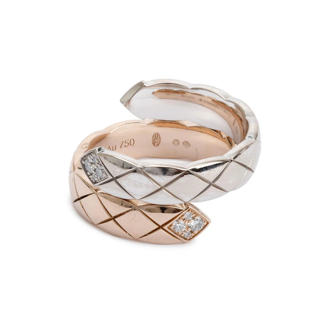 18k White &amp; Beige Gold Diamond Coco Crush Toi Et Moii Ring, Size 55 7.25 w/ Box Coeur Cult Core
