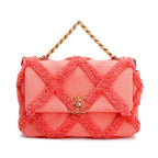 2020 Coral Quilted Cotton Canvas Medium 19 Flap Bag w/ Box, Receipt &amp; Authenticity Card